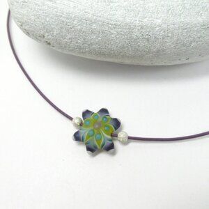 Glass bead on leather necklace